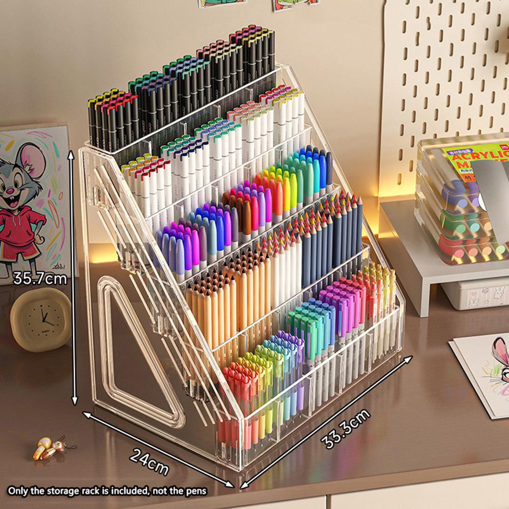 Acrylic Organizer Pen Holder Clear Marker Storage Desk Pencil Holder Organizer Makeup Brush Holder Divider Stationery Organizer