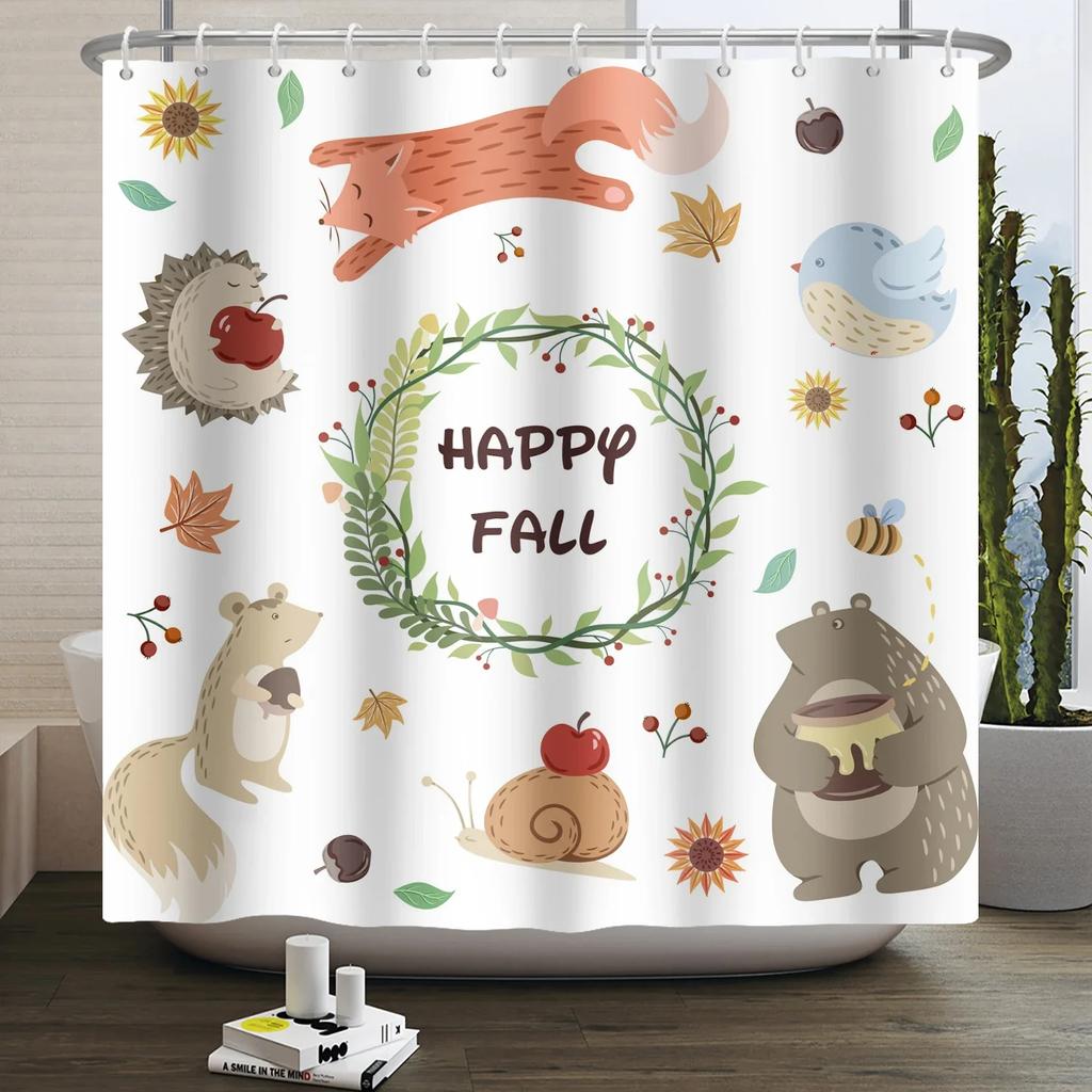 Шторка для душа Лесные животные джунгли Деревья Растения Дикая природа Птица Медведь Лось Лиса Олень Олень Современный Минималистичный Детская Ванная Шторка для душа