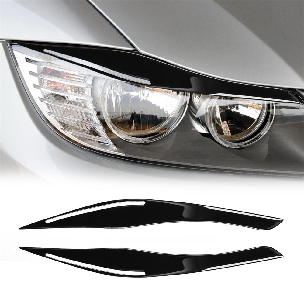 2Pcs Black Headlight Eyelid Eyebrow Trim For BMW 3 Series E90 E91 2009-2011 2012