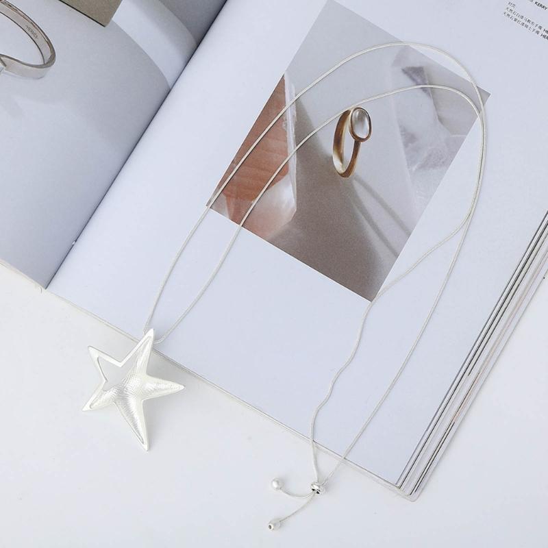 Y2K Пустотелая подвеска в виде пятиконечной звезды для женщин Egirl Корейская мода Панк Свитер Цепочка на шею Тренд Ювелирные изделия