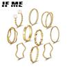 10 шт./компл. простой комплект золотых колец с жемчугом и волнами, крутящиеся кольца для женщин, ювелирные изделия, модные аксессуары