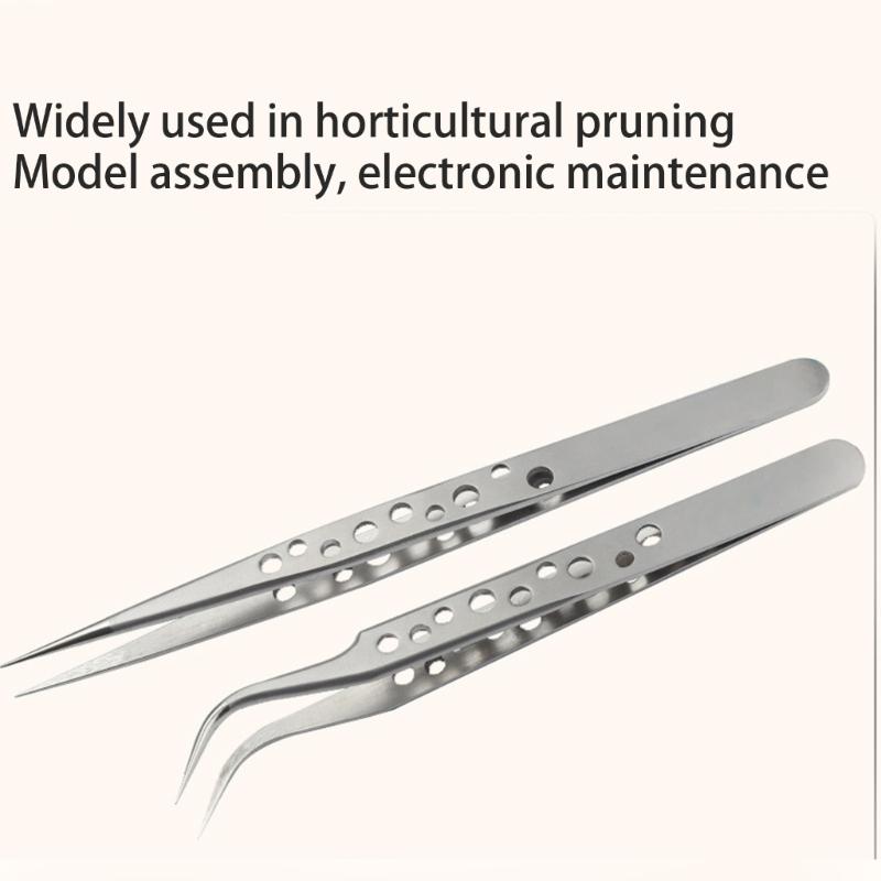 2pcs Stainless Steel Accuracy Curved And Straight Tweezers Set for Gardening and Model Making with Ergonomic Design