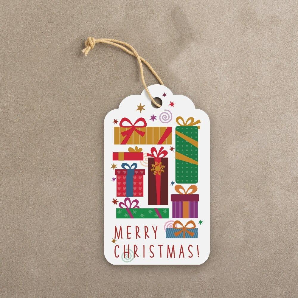 50Pcs Cartoon Pattern Christmas Gift Tag Color Printed DIY Gift Wrapping Label Holiday