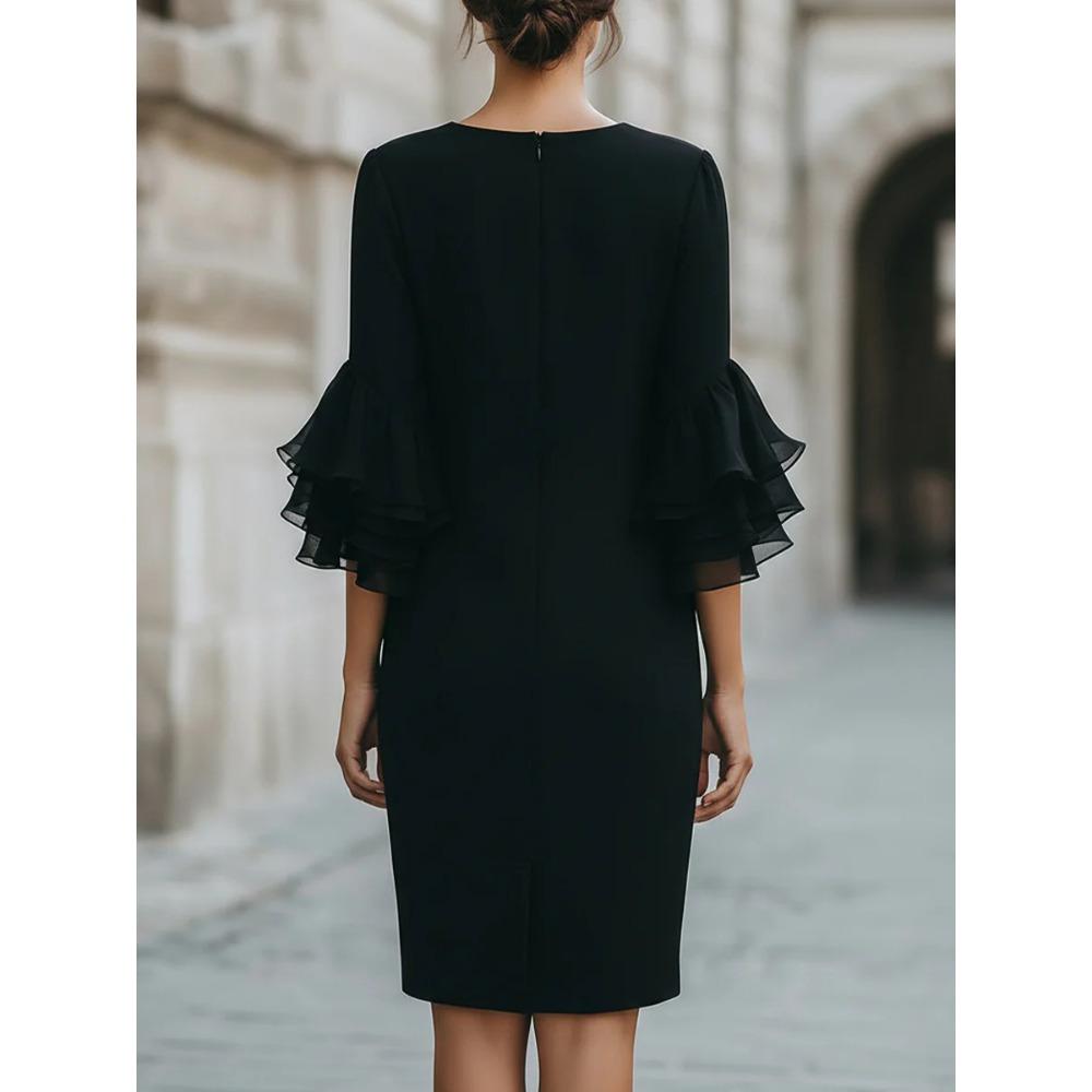 New Arrival: Elegant Ruffled Bell-Sleeve Fitted Dress for Women