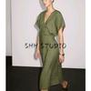 MD Summer New Arrival Women's Vacation Normcore Old Money Style Linen Blend V Neck Short Sleeve Long Dress 6616530