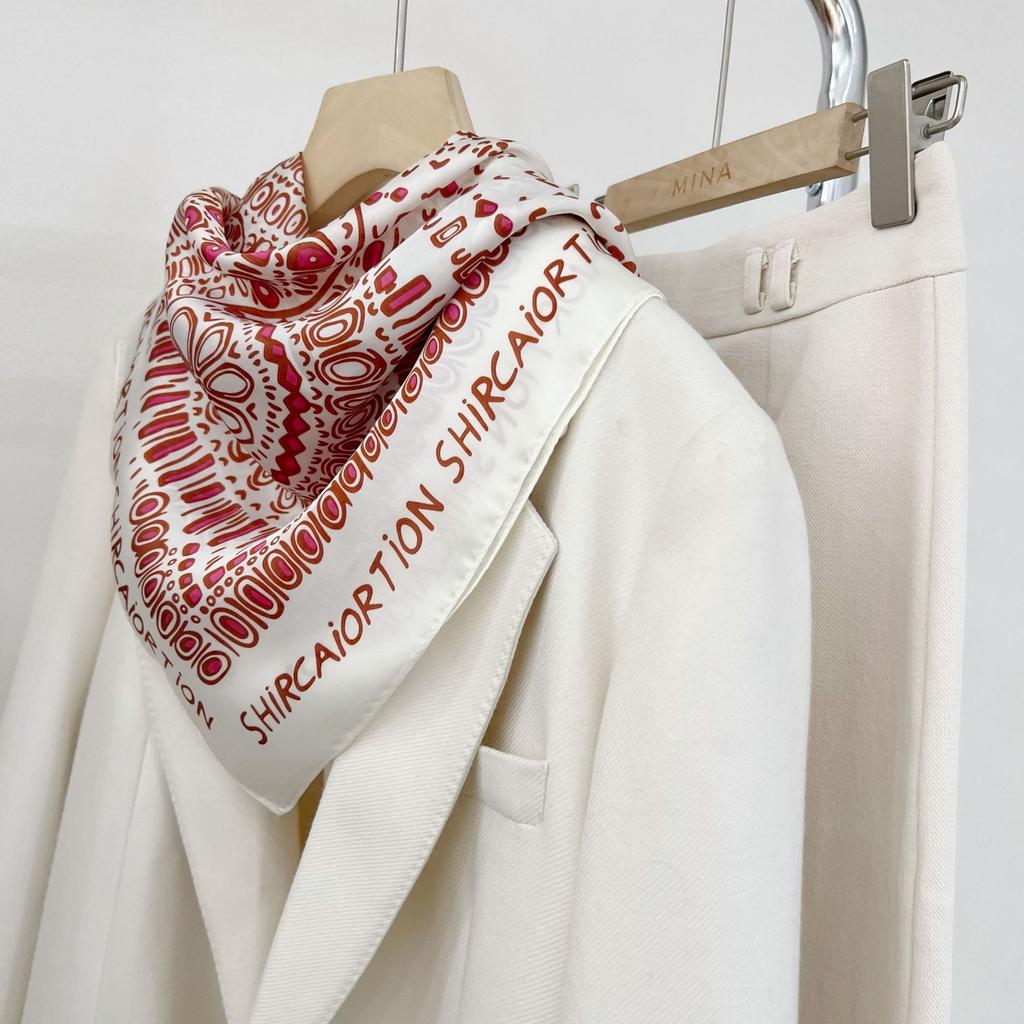 Small Square Scarf Letter Printed Silk Scarf Women's High Definition Thin Hair Tie Bags Tie Bags Commuting Career Accessories Neckerchiefs