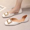 2024 Новая весенняя и осенняя женская обувь Модные квадратные носки с неглубоким носком однотонные кожаные женские туфли на плоской подошве