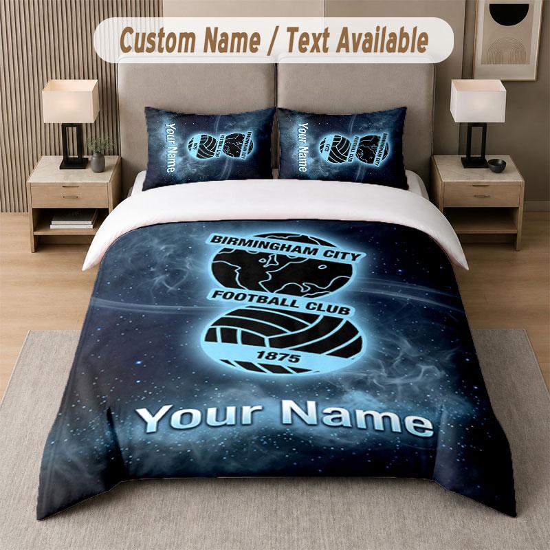 Custom Bedding Set BIRMINGHAM CITY Football Pattern, Print Name Text 1 Duvet Cover plus 2 Pillowcases Home Textile