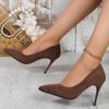 Женская обувь 2024 года, модные женские туфли на высоком каблуке, горячая распродажа, большие размеры, однотонные, для офиса и карьеры, сексуальные туфли с острым носком для женщин