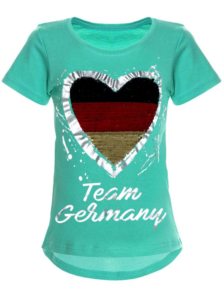 Girls Reversible Sequins Germany T-shirt with Heart World Cup 2018