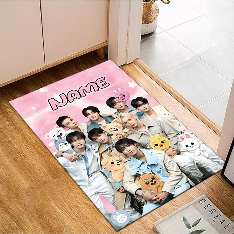 Custom Name K-pop Idol Collage Rug for Living Room, Game Rooms, Office, Bedroom, Floor Mat Playful Design, fan gifts Christmas decor