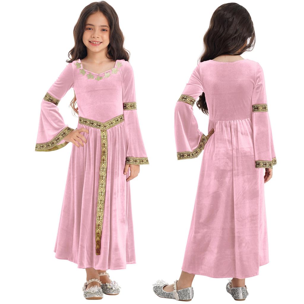 Medieval Costume Girls' Medieval Dress Vintage Princess Maxi Dress Renaissance Cosplay Costume Party Dress