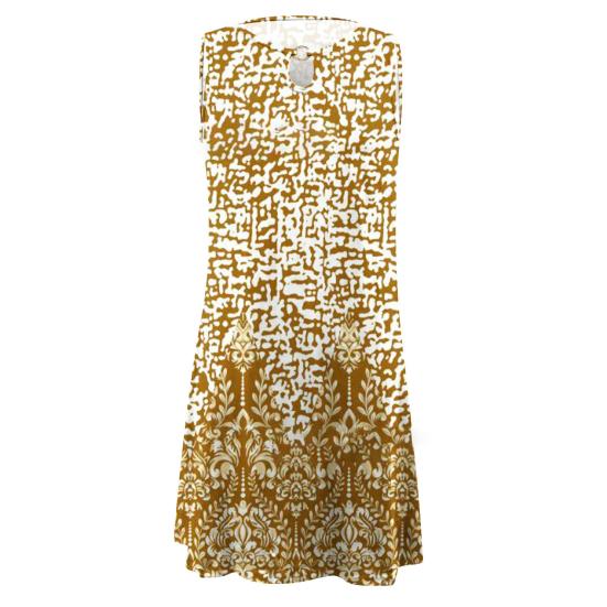 Женское мини-платье без рукавов в стиле бохо с круглым вырезом и принтом, короткое платье-майка, летнее повседневное пляжное свободное платье-сарафан