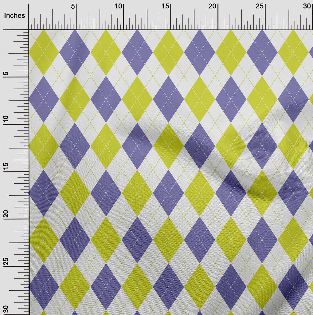 oneOone Cotton Flex Lime & Blue Fabric Check Argyle Dress Material Fabric Print Fabric By The Yard 40 Inch