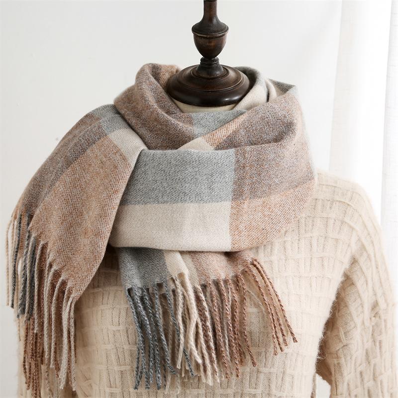 New Plaid Scarf for Women Japanese and Korean Sweet Imitation Cashmere Mid Length Colorful Plaid Scarf Shawl and Scarf
