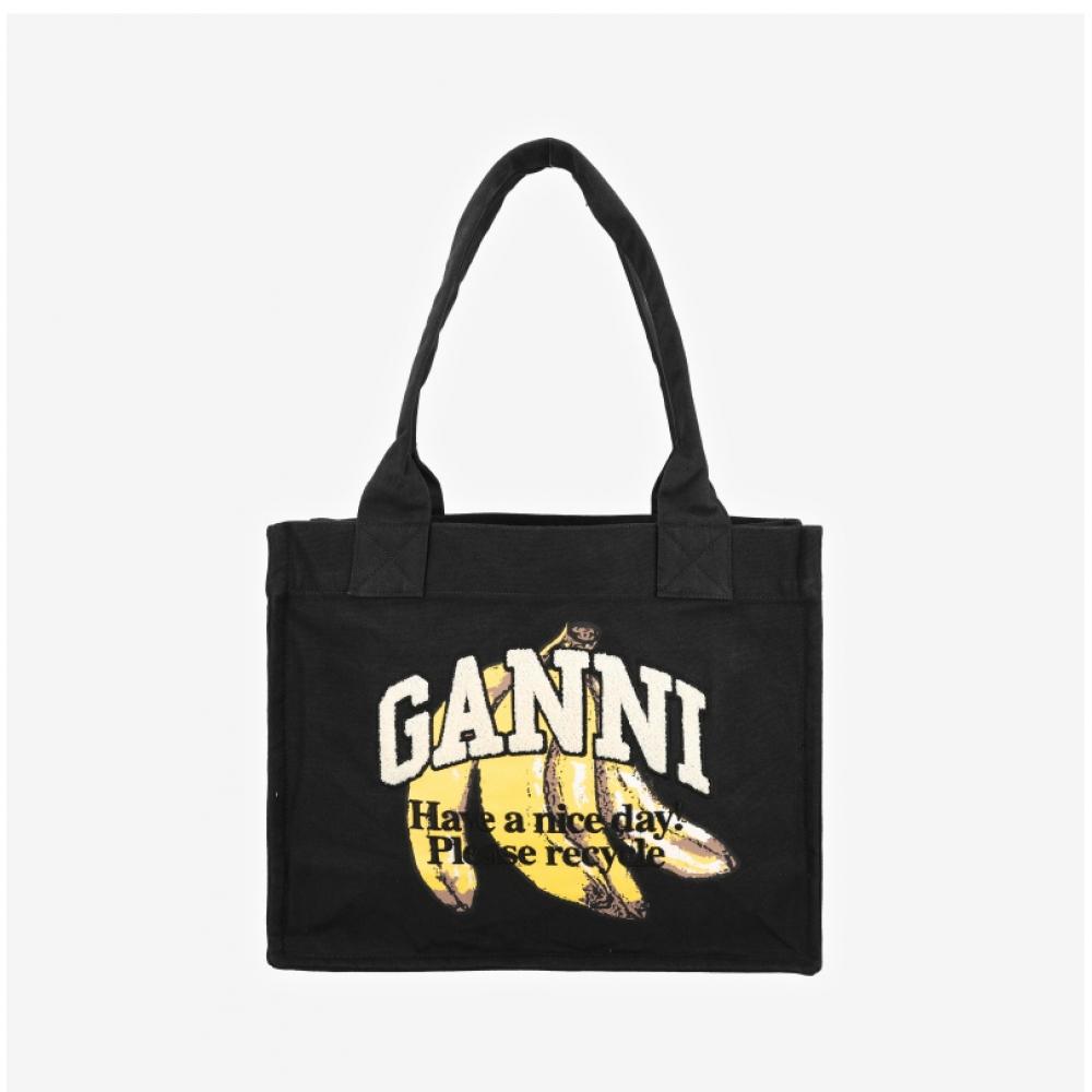 Ganni Large Banana Logo Easy Shopper Tote Bag A6897 099