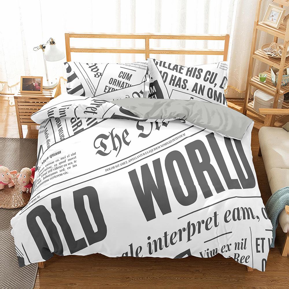 Old Newspaper Duvet Cover Set Vintage French Bedding Set Brown Quilt Cover For Kids Boys Girls Teens Polyester Comforter Cover