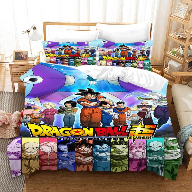 3D Cartoon Anime Digital Printing Dragon Ball Peripheral Bedding Duvet Cover Three Piece Set Decorative Bed Sheet Pillowcase