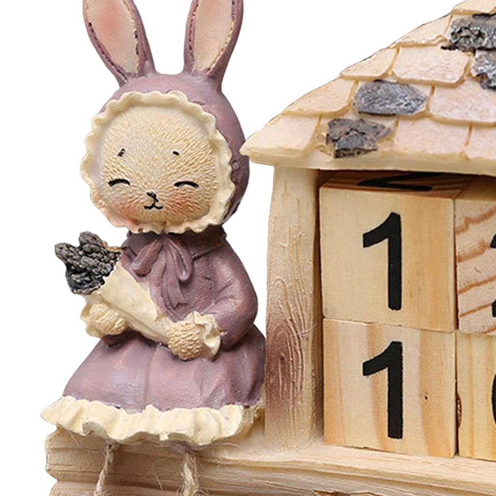 Настольный календарь-кубики в форме кролика DIY Деревянный вечный календарь Отображение месяца и даты для дома, ресторана, деревенского дома