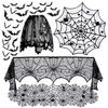 Halloween Tablecloth Decoration Black Lace Table Runner Round Spider Cobweb Table Cover Fireplace Mantel Scarf Lampshade Bat Wall Stickers for