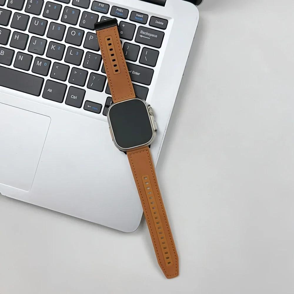 Кожаный ремешок-петля для Apple Watch Ultra Ремешок 49 мм 46 мм 45 мм 41 мм 42 мм 38 мм Силиконовый браслет для IWatch Серии 11 10 9 8 7 3 4 5 6 Se 40 мм
