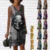 Женское летнее черно-серое платье с v-образным вырезом и принтом головы черепа, повседневное модное платье без рукавов, повседневные свободные сексуальные платья размера плюс XS-8XL