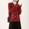 Mori Retro Cowl Button Cardigan Sweater Womens Осень-зима Свободная трикотажная куртка с вышивкой