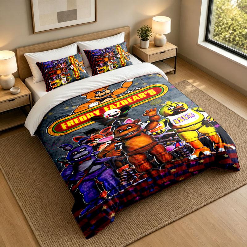 3Pcs Bedding SetFive Nights at Freddy’s Soft Bed Sheet and Two Pillowcases Home Bedroom Decor