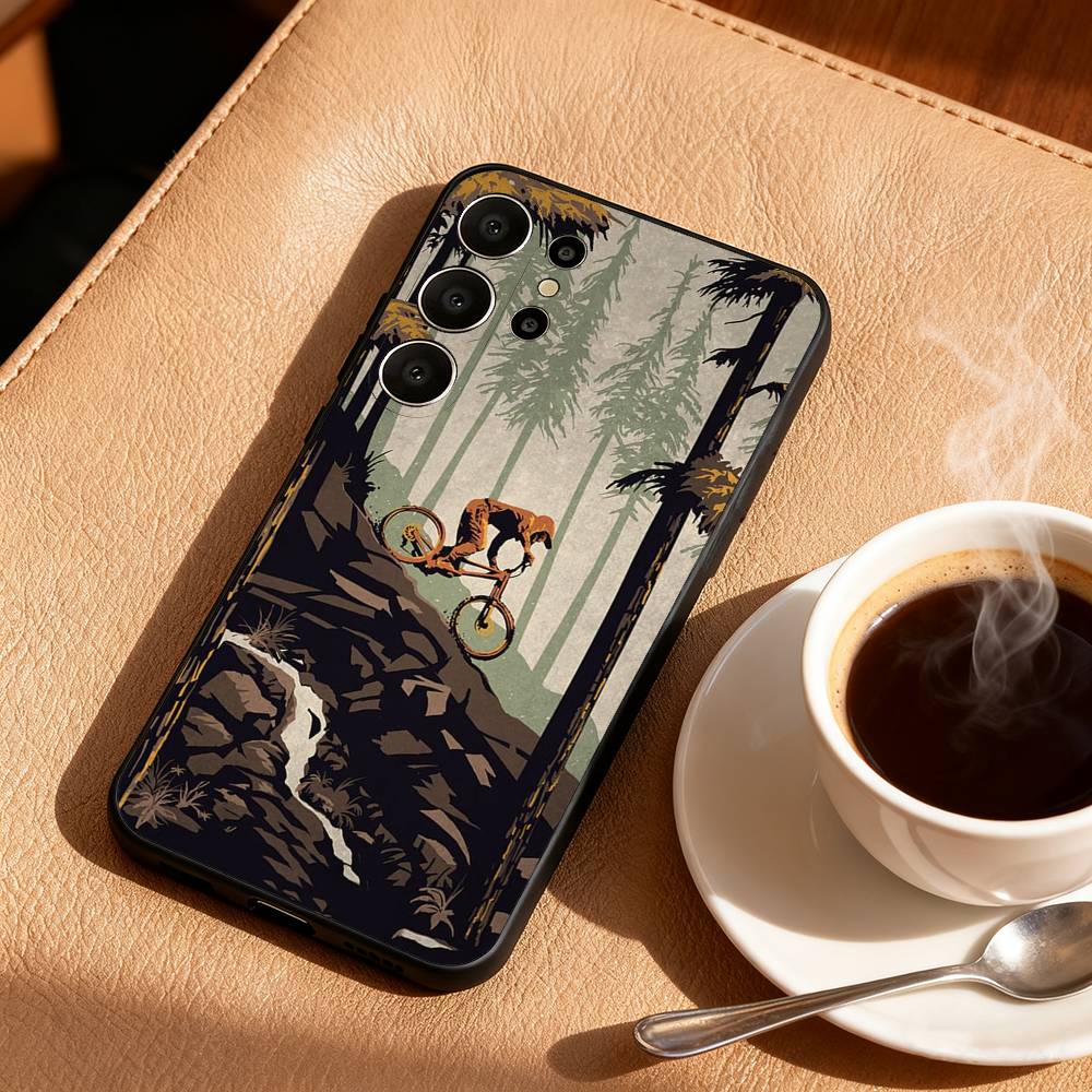 MTB Mountain Bicycle Phone Case For Samsung S25,S24,S21,S22,S23,S30,Ultra,S20,FE,Lite,10,9,Black Cover
