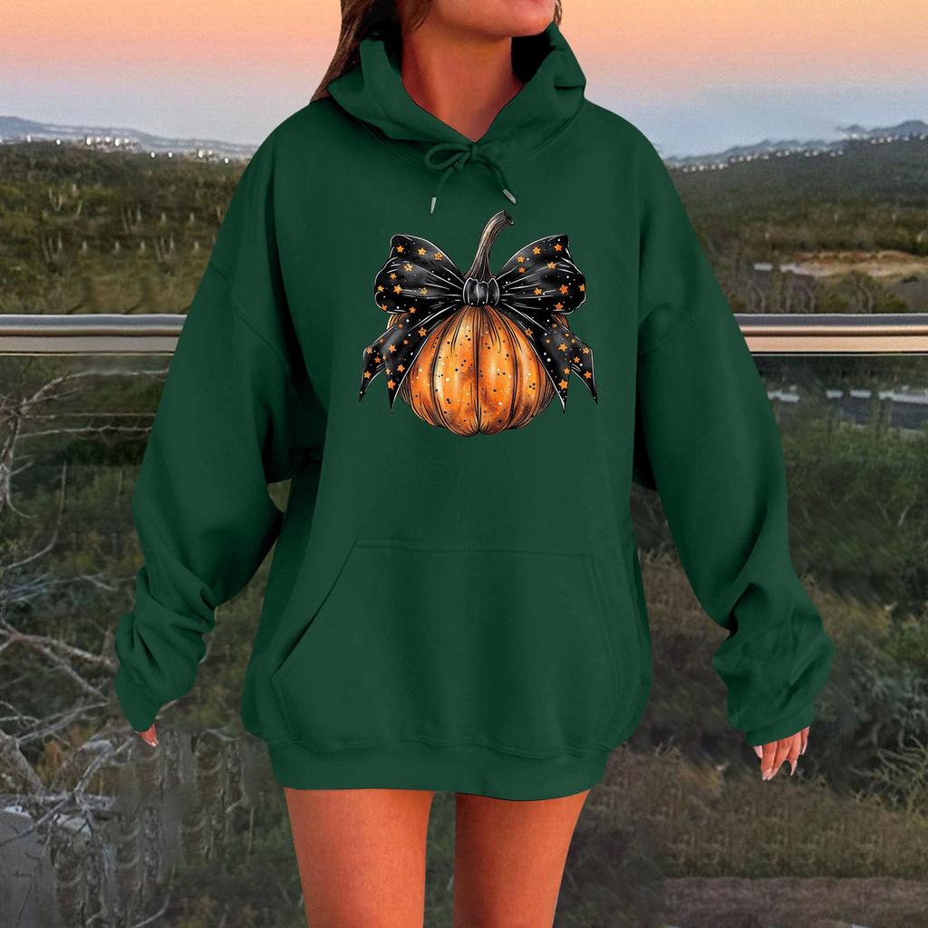 Женский плюшевый свитшот с длинными рукавами оверсайз со спущенными плечами и капюшоном с принтом на Хэллоуин