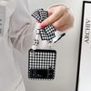 Elegant Houndstooth Bow Pu Leather Phone Case For Samsung Galaxy Z Flip 3 4 5g Cover With Portable Beads Bracelet