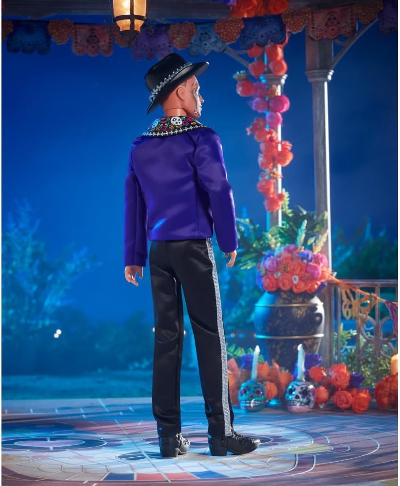 Barbie 2023 De Muertos Ken Doll Collectible with Blue Black Hat Doll Stand Día Jacket, & [Used]