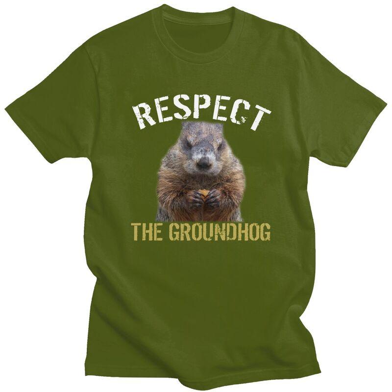 Respect The Groundhog T Shirt for Men Short Sleeves Humor Joke Sarcasm Clothing Streetwear Loose Oversized 100 Cotton Camisetas
