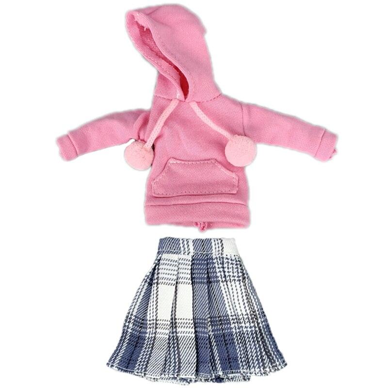 Модные толстовки с капюшоном, плиссированная юбка для куклы Барби, одежда, комплект одежды для студентов, 1/6 аксессуары для кукол, игрушки в подарок