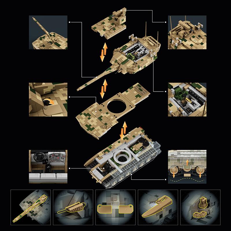 12GO WW2 Creative 99B Main Battle Tank Brick City DIY 1:28 Type-100 Model Building Blocks Set Toy for Boy Adult Birthday Gift