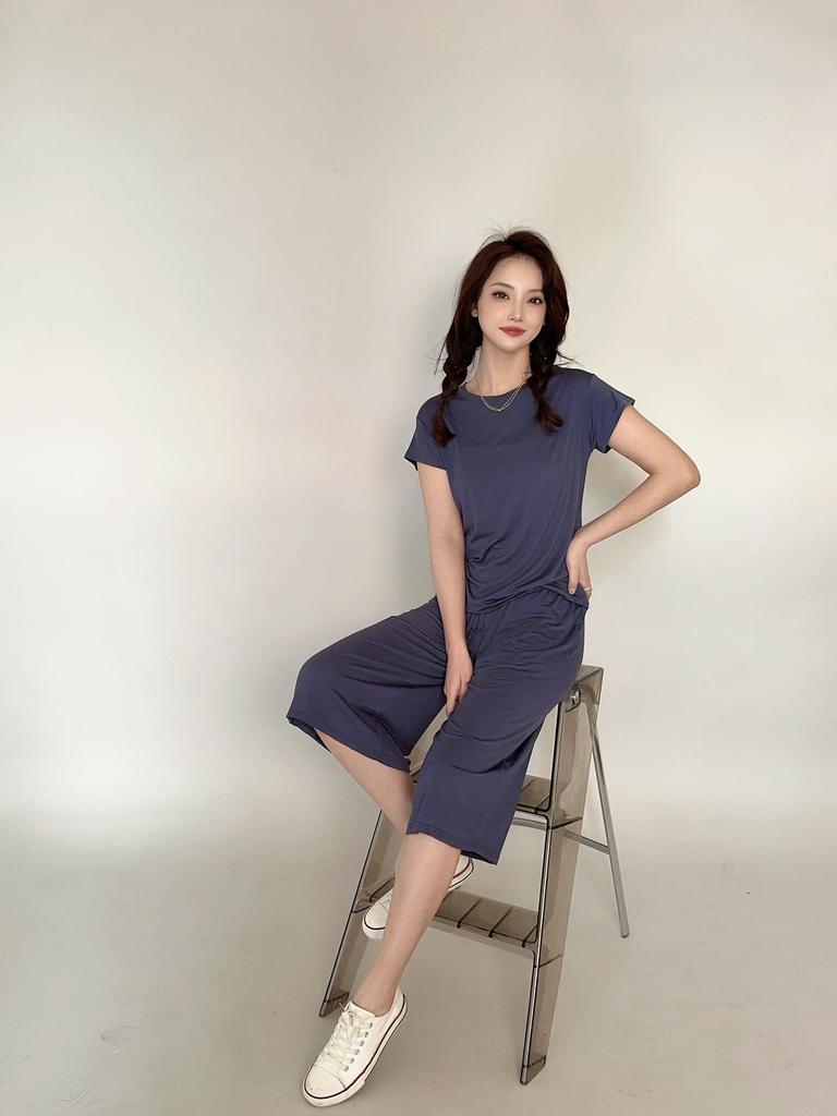 Женский повседневный комплект больших размеров из модала с коротким рукавом - Корейский стиль, брюки с широкими штанинами, двухпредметная домашняя одежда