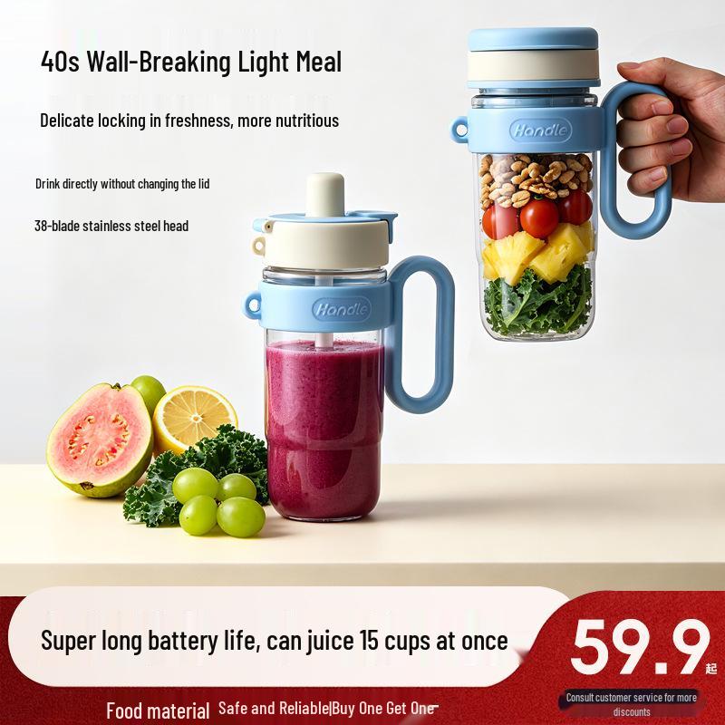 Compact Wireless Dual-Lid Juicer Cup for Fruit Smoothies