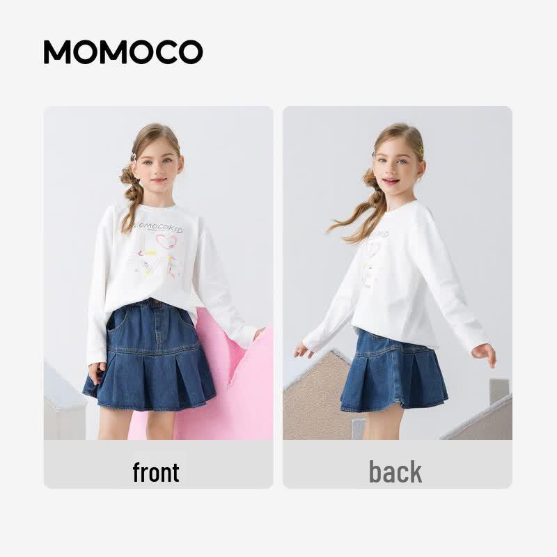 Хлопковая футболка с длинным рукавом для девочек MOMOCO