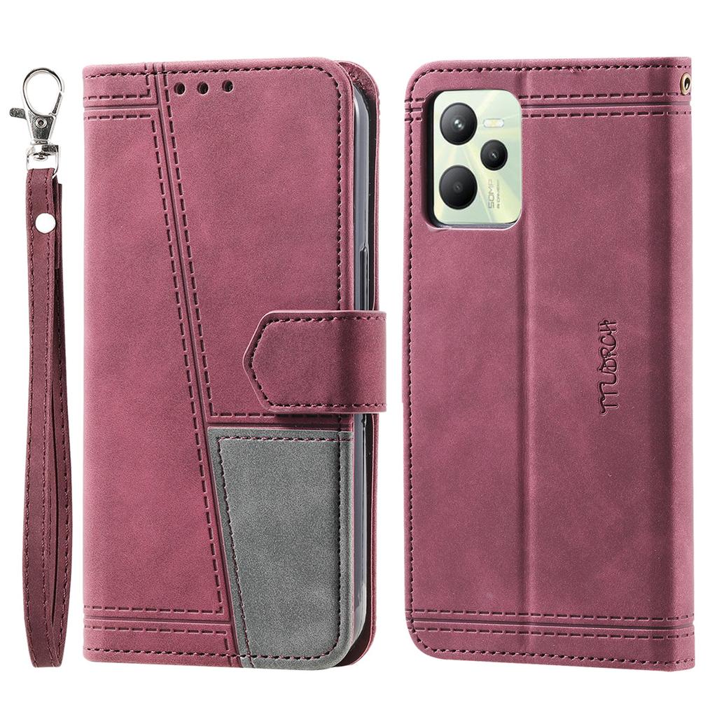 For Oppo/Realme All Series Oppo A7,Reno5,A94,C21Y,A52,A72,Narzo 50A...Hand Rope Style Splicing Design PU Leather Flip Stand Wallet Phone Case