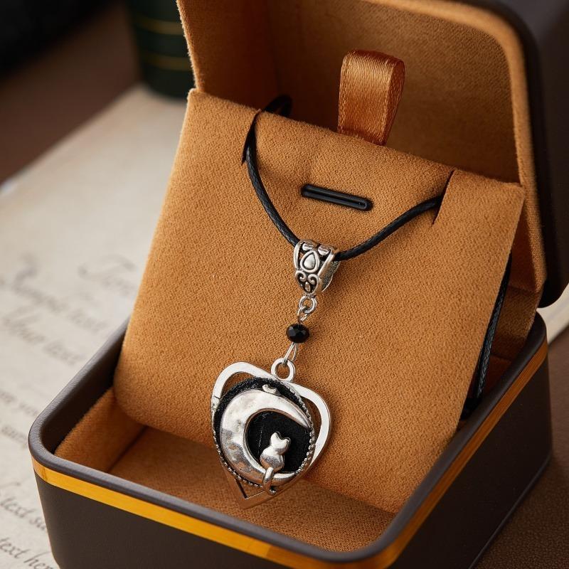 Винтажное готическое ожерелье с узором лунного кота для женщин, панк, цинковый сплав, цветная рамка, креативные аксессуары с цирконом для вечеринок