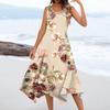 Женское повседневное модное платье миди без рукавов с круглым вырезом и цветочным принтом, нерегулярный подол