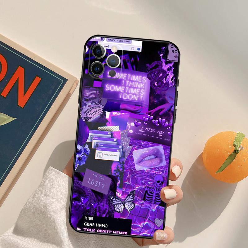 Фиолетовый эстетичный чехол Funda для iPhone 16 Pro Max 14 11 12 13 15 Pro Max Mini XR 16e 15 16 Plus.