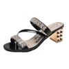 Summer  Women's Sandals and Slippers with Medium Heel Thick Heel Women's Slippers with Open Toe High Heel Rhinestones