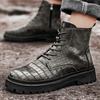 Martin Boots Men's Autumn and Winter Single Boots New Short Boots Black Platform Retro British Crocodile Pattern Men's Shoes