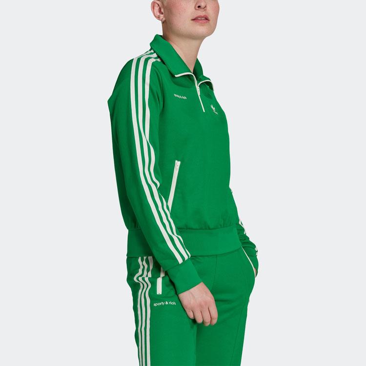 adidas Originals X Sporty&Rich Полосатый пуловер с принтом и воротником, куртка с длинными рукавами, женская куртка, зеленая IB2156