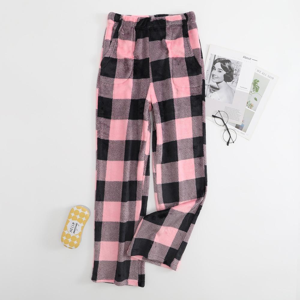 Women's Elastic Waist Plaid Fleece Pajama Pants Loose Fit Sleep Pants For Loungewear