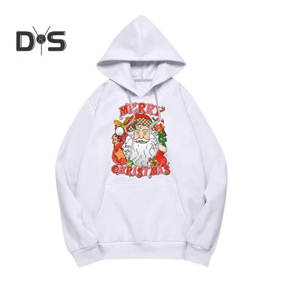 Женская рождественская толстовка с капюшоном с принтом Санта-Клауса, свободная, толстая, с длинными рукавами, эластичными манжетами и подолом, праздничная толстовка с капюшоном на шнурке и карманом