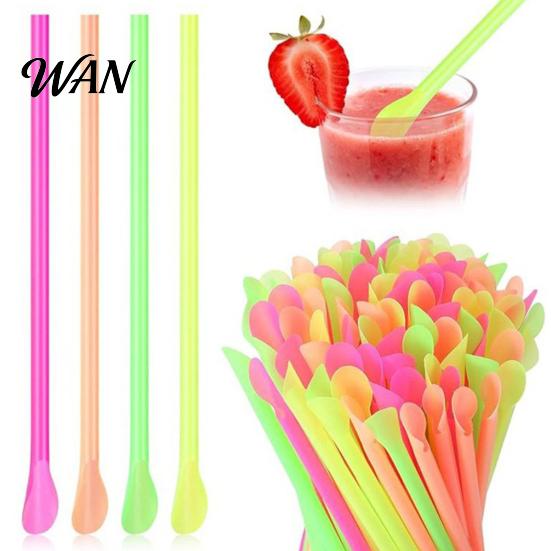 Smoothie Straws With Spoon 50/100Pcs Straw for Smoothie, 2 in 1 Disposable with Spoon, Plastic Slush Milkshake Bubble Tea Pink Orange Yellow Green