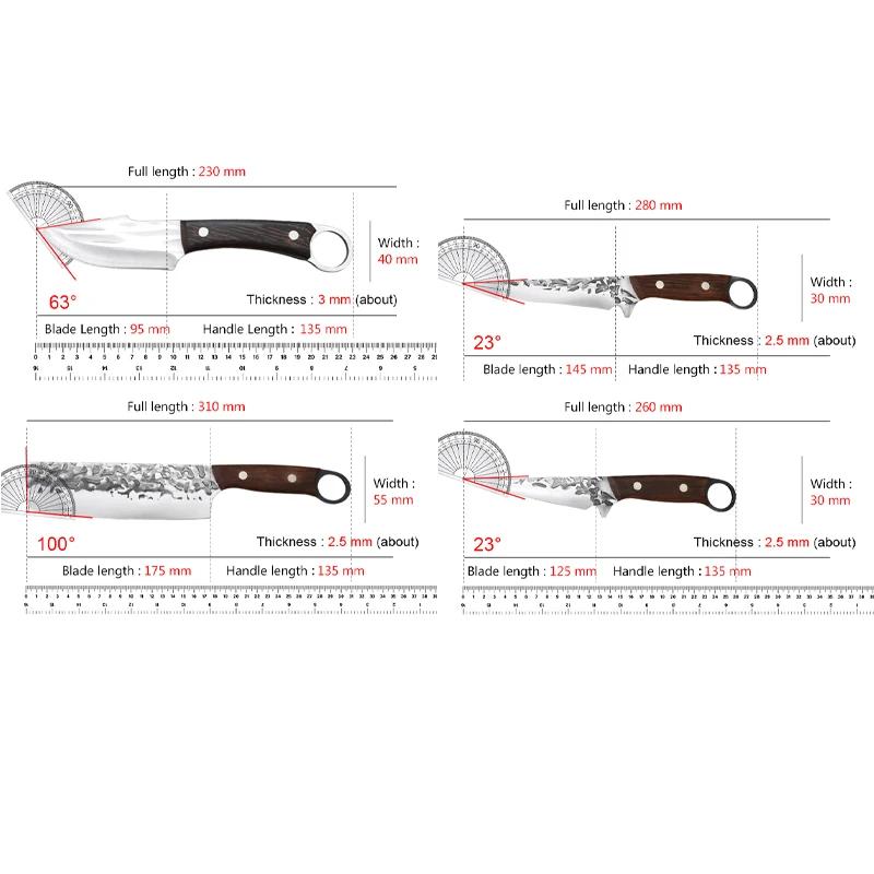 Нож для разделки мяса, топор для мяса, фруктов, овощей, кухонные ножи, лезвие из нержавеющей стали, деревянная ручка, кованый нож ручной работы