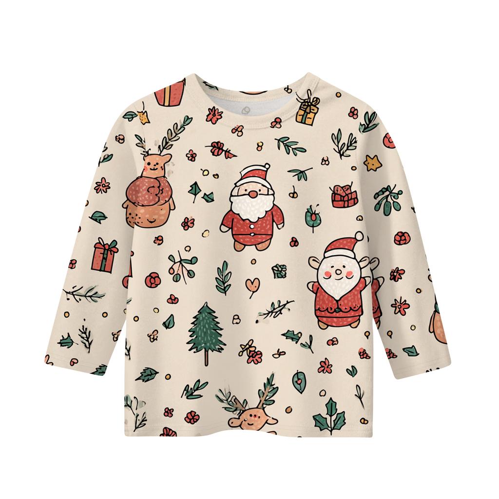Children's 3/4 Sleeve Round Neck Top Christmas Tree Printed Everyday Casual Top